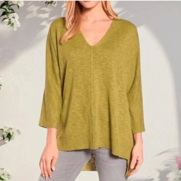 Eileen Fisher Linen Blend V Neck Lightweight Spring Sweater - Picture 1 of 6